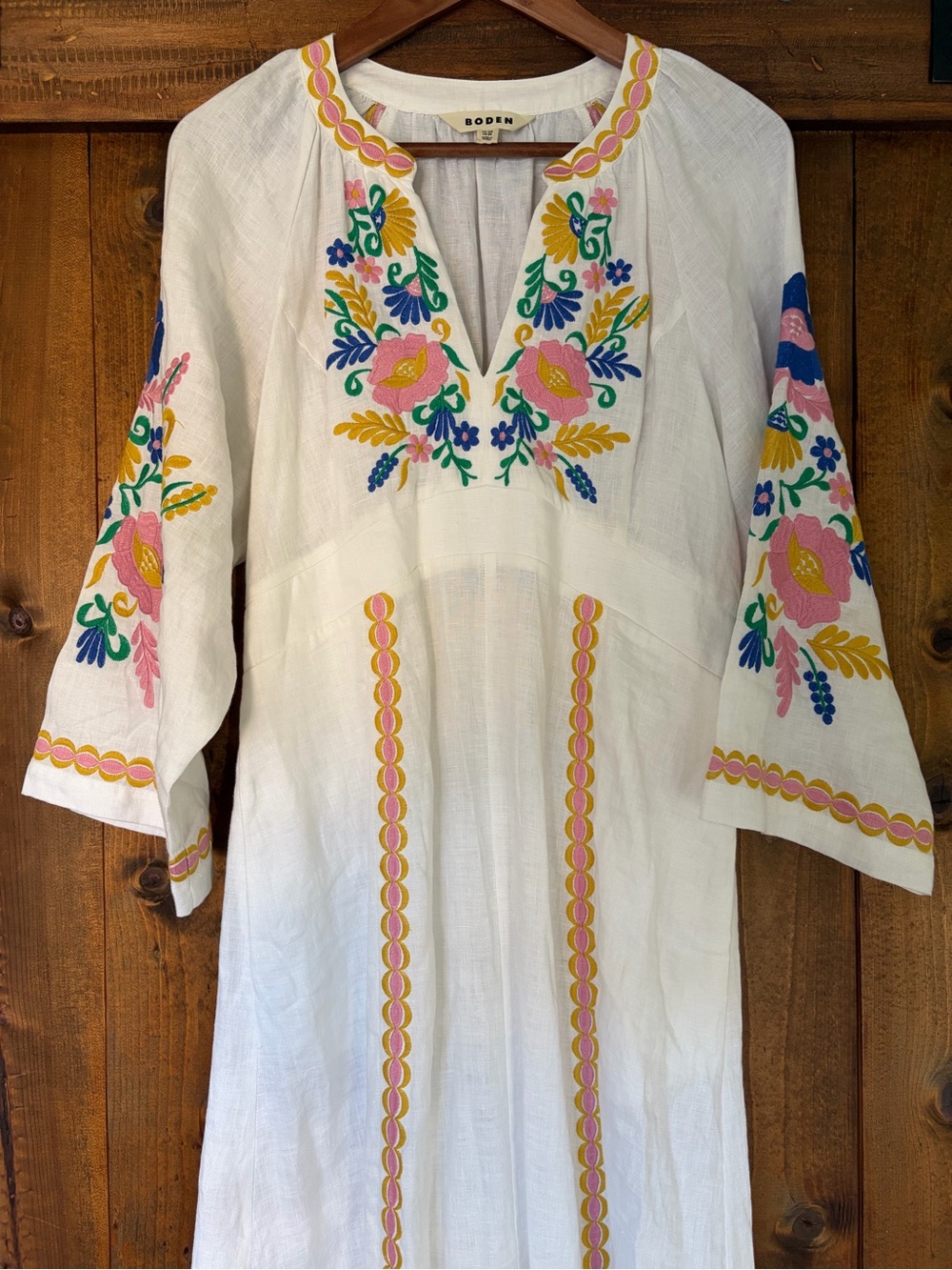 Boden Una Linen Embroidered Caftan Maxi Dress. Size: 8 - Picture 6 of 16
